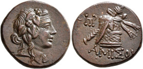PONTOS. Amisos. Time of Mithradates VI Eupator, circa 85-65 BC. AE (Orichalcum, 21 mm, 7.35 g, 12 h). Head of Dionysos to right, wearing wreath of ivy...