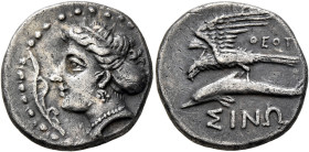PAPHLAGONIA. Sinope. Circa 330-300 BC. Drachm (Silver, 19 mm, 6.00 g, 6 h), Theot..., magistrate. Head of the nymph Sinope to left, her hair bound in ...