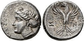 PAPHLAGONIA. Sinope. Circa 330-300 BC. Hemidrachm (Silver, 13 mm, 2.91 g, 1 h). Head of a nymph to left, her hair bound in sakkos, wearing triple-pend...