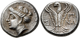 PAPHLAGONIA. Sinope. Late 4th-3rd century BC. Hemidrachm (Silver, 14 mm, 3.00 g, 8 h). Head of a nymph to left, hair in sakkos, wearing triple-pendant...