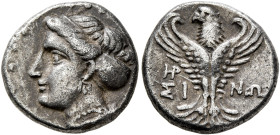 PAPHLAGONIA. Sinope. Late 4th-3rd century BC. Hemidrachm (Silver, 15 mm, 3.06 g, 12 h). Head of a nymph to left, hair in sakkos, wearing triple-pendan...