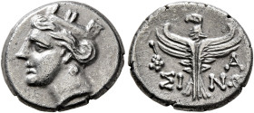 PAPHLAGONIA. Sinope. Circa 3rd century BC. Hemidrachm (Silver, 12 mm, 1.87 g, 1 h). Head of a nymph to left, wearing turreted headdress. Rev. ΣI-NΩ Ea...