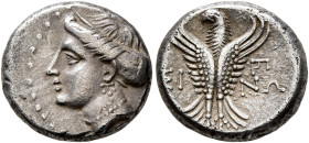 PAPHLAGONIA. Sinope. Circa 330-300 BC. Hemidrachm (Silver, 13 mm, 3.00 g, 12 h). Head of a nymph to left, her hair bound in sakkos, wearing triple-pen...