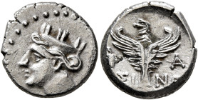 PAPHLAGONIA. Sinope. 3rd century BC. Hemidrachm (Silver, 14 mm, 1.85 g, 1 h). Head of a nymph to left, wearing turreted headdress. Rev. ΣI-NΩ Eagle fa...
