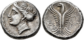 PAPHLAGONIA. Sinope. Late 4th-3rd century BC. Hemidrachm (Silver, 13 mm, 2.99 g, 12 h). Head of a nymph to left, hair in sakkos, wearing triple-pendan...