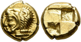 BITHYNIA. Herakleia Pontika. Circa 530-520 BC. Hekte (Electrum, 11 mm, 2.58 g, 12 h). Head of Herakles to left, wearing lion skin headdress. Rev. Quad...