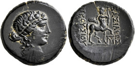 KINGS OF BITHYNIA. Prusias II Cynegos, 182-149 BC. AE (Bronze, 21 mm, 6.09 g, 1 h). Head of Dionysos to right, wearing wreath of ivy and fruit. Rev. B...