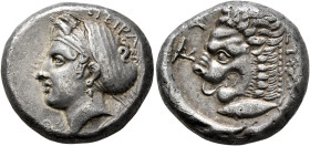 MYSIA. Kyzikos. Circa 390-341/0 BC. Tetradrachm (Silver, 24 mm, 15.07 g, 1 h). ΣΩΤΕΙΡΑ Head of Kore to left, wearing wreath of grain ears, pendant ear...