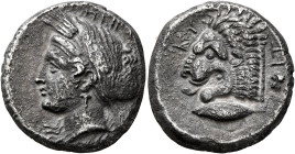 MYSIA. Kyzikos. Circa 390-341/0 BC. Tetradrachm (Silver, 23 mm, 13.86 g, 12 h). ΣΩΤΕΙΡΑ Head of Kore to left, wearing wreath of grain ears, pendant ea...