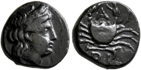 MYSIA. Priapos. 1st century BC. AE (Bronze, 11 mm, 1.35 g, 11 h). Laureate head of Apollo to right. Rev. [Π]ΡI Crab; above, A. SNG Paris -. SNG von Au...