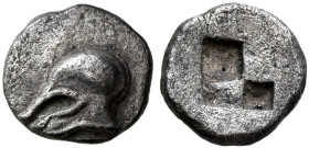 TROAS. Neandria (?). Late 6th to early 5th century BC. Hemiobol (Silver, 6 mm, 0.23 g, 11 h). Crestless Corinthian helmet to left. Rev. Quadripartite ...
