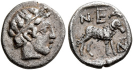 TROAS. Neandria. 4th century BC. Obol (Silver, 8 mm, 0.54 g, 6 h). Laureate head of Apollo to right. Rev. NEA-N Ram standing right; all within incuse ...