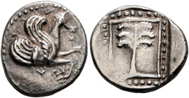 TROAS. Skepsis. 5th century BC. Triobol or Hemidrachm (Silver, 13 mm, 1.45 g, 3 h). ΣΚΗΨΙΩΝ Forepart of Pegasos to right. Rev. Fir tree within linear ...