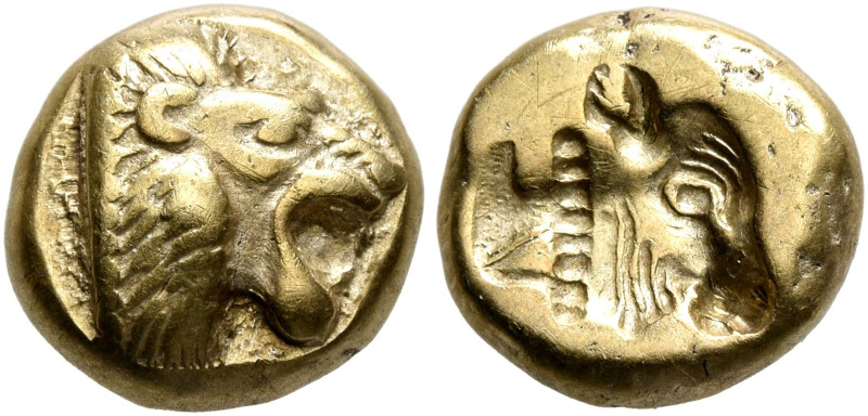 LESBOS. Mytilene. Circa 521-478 BC. Hekte (Electrum, 11 mm, 2.47 g, 1 h). Head o...
