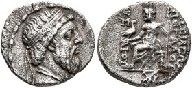 KINGS OF PARTHIA. Mithradates I, 165-132 BC. Drachm (Silver, 18 mm, 3.80 g, 12 h), Seleukeia on the Tigris, circa 141-138. Diademed and draped bust of...