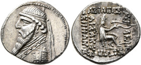 KINGS OF PARTHIA. Mithradates II, 121-91 BC. Drachm (Silver, 19 mm, 4.05 g, 12 h), Rhagai, circa 109-96/5. Diademed and draped bust of Mithradates II ...