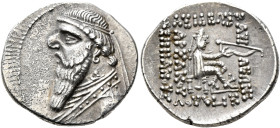 KINGS OF PARTHIA. Mithradates II, 121-91 BC. Drachm (Silver, 20 mm, 4.06 g, 12 h), Rhagai, circa 109-96/5. Diademed and draped bust of Mithradates II ...