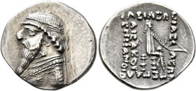KINGS OF PARTHIA. Mithradates II, 121-91 BC. Drachm (Silver, 21 mm, 4.16 g, 12 h), Rhagai (?), circa 109-96/5. Diademed and draped bust of Mithradates...
