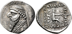 KINGS OF PARTHIA. Mithradates II, 121-91 BC. Drachm (Silver, 20 mm, 4.08 g, 12 h), Rhagai, circa 109-96/5. Diademed and draped bust of Mithradates II ...