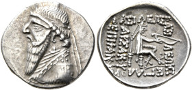 KINGS OF PARTHIA. Mithradates II, 121-91 BC. Drachm (Silver, 20 mm, 4.16 g, 12 h), Rhagai, circa 109-96/5. Diademed and draped bust of Mithradates II ...