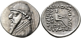 KINGS OF PARTHIA. Mithradates II, 121-91 BC. Drachm (Silver, 21 mm, 4.11 g, 12 h), Rhagai, circa 109-96/5. Diademed and draped bust of Mithradates II ...