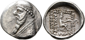 KINGS OF PARTHIA. Mithradates II, 121-91 BC. Drachm (Silver, 20 mm, 4.23 g, 12 h), Rhagai, circa 109-96/5. Diademed and draped bust of Mithradates II ...