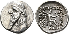 KINGS OF PARTHIA. Mithradates II, 121-91 BC. Drachm (Silver, 20 mm, 4.11 g, 12 h), Rhagai, circa 109-96/5. Diademed and draped bust of Mithradates II ...