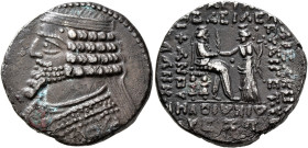 KINGS OF PARTHIA. Phraates IV, circa 38-2 BC. Tetradrachm (Billon, 27 mm, 11.74 g, 12 h), SE 287, month of Dustros = February, 25 BC. Diademed and dra...