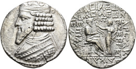 KINGS OF PARTHIA. Gotarzes II, circa AD 40-51. Tetradrachm (Billon, 29 mm, 14.00 g, 12 h), SE 358 = 46/7. Diademed and draped bust of Gotarzes II to l...