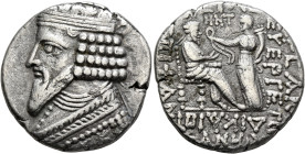 KINGS OF PARTHIA. Gotarzes II, circa AD 40-51. Tetradrachm (Billon, 27 mm, 14.39 g, 12 h), Seleukeia on the Tigris, SE 358, month of Panemos = June, 4...
