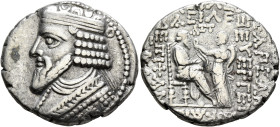 KINGS OF PARTHIA. Gotarzes II, circa AD 40-51. Tetradrachm (Silver, 28 mm, 13.90 g, 12 h), Seleukeia on the Tigris, SE 361 = 49/50. Diademed and drape...