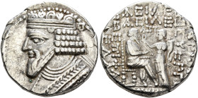 KINGS OF PARTHIA. Gotarzes II, circa AD 40-51. Tetradrachm (Billon, 27 mm, 13.91 g, 12 h), Seleukeia on the Tigris, SE 361 = 49/50. Diademed and drape...