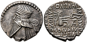 KINGS OF PARTHIA. Pakoros I, circa 78-120. Drachm (Silver, 19 mm, 3.80 g, 10 h), Ekbatana. Diademed and draped bust of Pakoros I to left. Rev. Archer ...