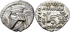 KINGS OF PARTHIA. Mithradates V, circa AD 140. Drachm (Silver, 20 mm, 3.69 g, 12 h), Ekbatana. Diademed and draped bust of Mithradates V to left. Rev....