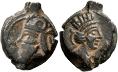 KINGS OF PARTHIA. Vologases IV, circa AD 147-191. Dichalkon (Bronze, 15 mm, 3.43 g, 12 h), Seleukeia on the Tigris mint, SE 475 = 163/4. Diademed bust...