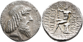 KINGS OF CHARACENE. Attambelos I, 47/46-25/24 BC. Tetradrachm (Billon, 30 mm, 15.68 g, 12 h), Charax-Spasinu, SE 276 = 37/6. Diademed head of Attambel...