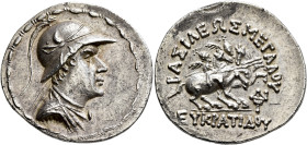 BAKTRIA, Greco-Baktrian Kingdom. Eukratides I, circa 170-145 BC. Tetradrachm (Silver, 33 mm, 16.93 g, 11 h), Baktra or an uncertain mint in the Paropa...