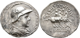 BAKTRIA, Greco-Baktrian Kingdom. Eukratides I, circa 170-145 BC. Tetradrachm (Silver, 35 mm, 15.56 g, 12 h), Baktra or an uncertain mint in the Paropa...