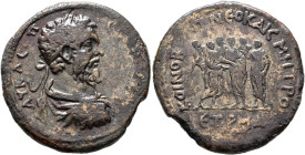 PONTUS. Neocaesarea. Septimius Severus, 193-211. Tetrassarion (Bronze, 31 mm, 13.73 g), CY 141 = 204/5. AY K Λ CЄΠ CЄ[YHPOC] Laureate, draped and cuir...
