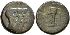 IONIA. Ephesus. Antony, Octavian, and Lepidus (Second Triumvirate), 43-33 BC. Hemiassarion (Bronze, 17 mm, 4.80 g, 1 h), Glaukos, grammateus and high ...
