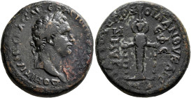 IONIA. Ephesus. Domitian, 81-96. Diassarion (Bronze, 25 mm, 10.44 g, 1 h). ΔΟΜΙΤΙΑΝΟϹ ΚΑΙϹΑΡ ϹЄΒΑϹΤΟϹ ΓЄΡΜΑΝΙΚΟϹ Laureate head of Domitian to right. R...
