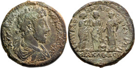 IONIA. Smyrna. Commodus, 177-192. Hexassarion (Bronze, 35 mm, 26.10 g, 6 h), Homonoia with Athens. Aelius Herakleides, strategos, circa 184-190. ΑΥ ΚΑ...