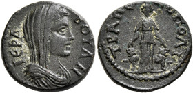 CARIA. Trapezopolis. Pseudo-autonomous issue. Hemiassarion (Bronze, 17 mm, 4.06 g, 7 h), circa 193-218. ΙЄΡΑ ΒΟΥΛΗ Veiled and draped bust of Boulè to ...