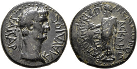 PHRYGIA. Cadi. Claudius, 41-54. Assarion (Bronze, 19 mm, 5.00 g, 12 h), Meliton, son of Asklepiados, magistrate, circa 50-54 (?). ΚΛΑΥΔΙΟϹ ΚΑΙϹΑΡ Laur...
