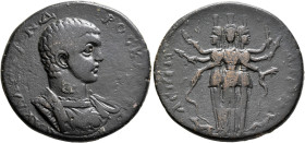 PAMPHYLIA. Aspendus. Severus Alexander, as Caesar, 222. Hexassarion (Bronze, 34 mm, 19.30 g, 7 h). Μ ΑΥ ΑΛЄΞΑΝΔΡΟϹ ΚΑ[Ι Ϲ]ЄΒ Bare-headed and cuirassed...
