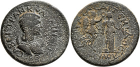 PAMPHYLIA. Perge. Tranquillina, Augusta, 241-244. Tetrassarion (Bronze, 26 mm, 13.41 g, 1 h). ϹΑΒЄΙ ΤΡΑΝΚΥΛΛЄΙΝΑΝ ϹЄΒ Diademed and draped bust of Tran...