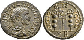 PISIDIA. Antiochia. Philip I, 244-249. 'Dupondius' (Bronze, 24 mm, 7.61 g, 7 h). IMP M IVL PHILIPPVS A Radiate, draped and cuirassed bust of Philip I ...