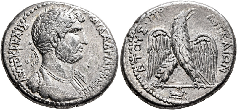 CILICIA. Aegeae. Hadrian, 117-138. Tetradrachm (Silver, 27 mm, 14.02 g, 6 h), CY...