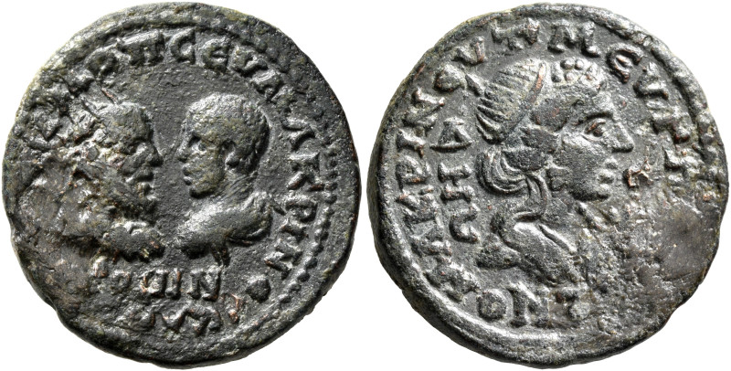 CILICIA. Aegeae. Macrinus, with Diadumenian as Caesar, 217-218. Triassarion (Bro...