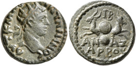 CILICIA. Anazarbus. Elagabalus, 218-222. Assarion (Bronze, 16 mm, 4.09 g, 12 h). AYT K M AY ANTΩNINOC Radiate head of Elagabalus to right. Rev. ΓB - A...